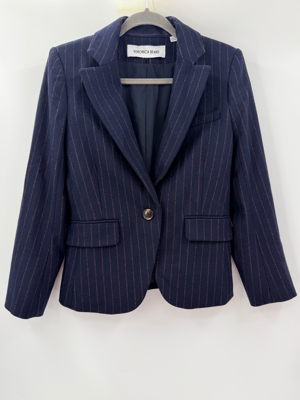 Veronica Beard Tyra Pinstripe Dickey Jacket Blazer Navy Multi 10
